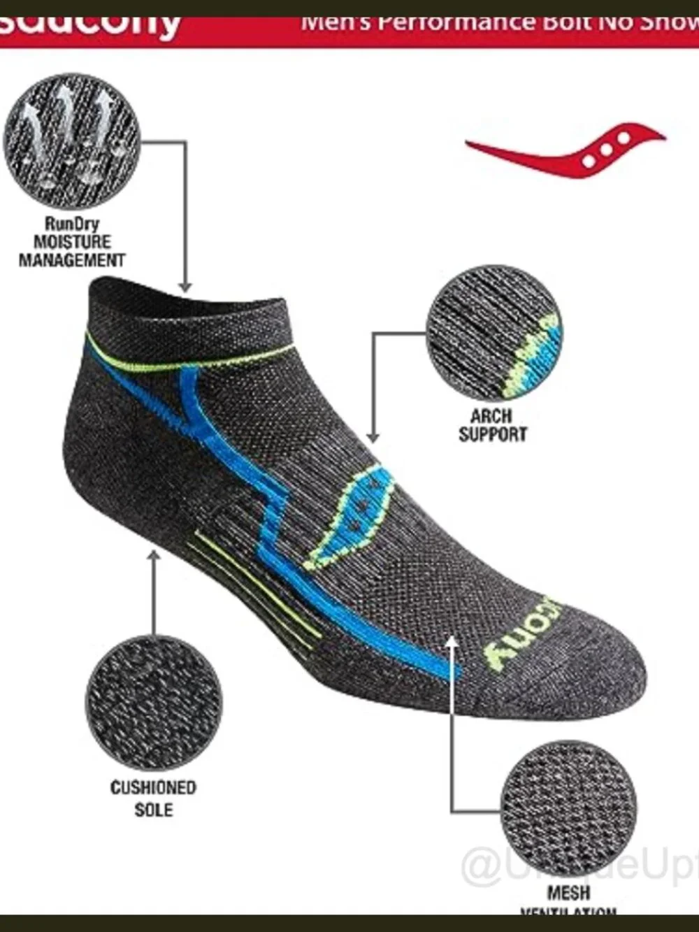 RunDry Bolt Performance No-Show Athletic Running Socks 6 Pairs